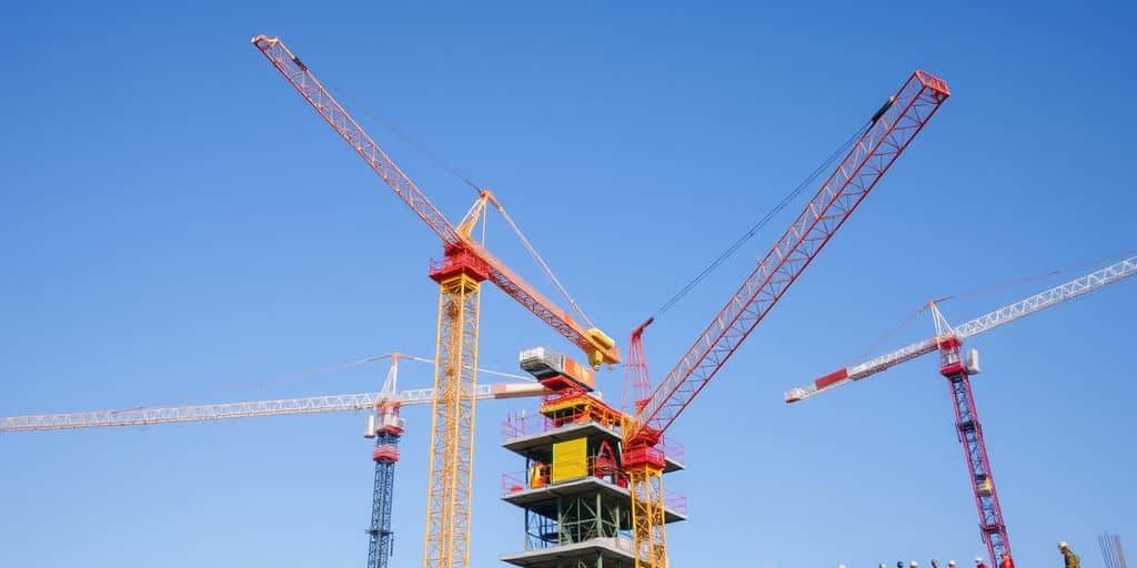 Construction site with cranes and workers